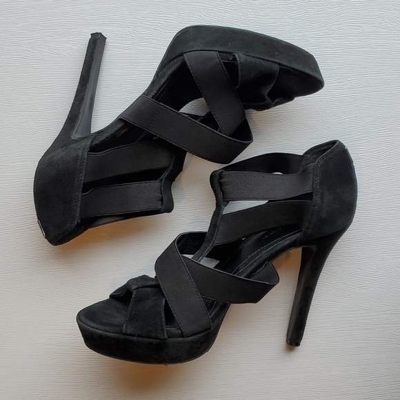 BCBG Black Strappy Platform Stilettos 8.5 - Picture 5 of 7